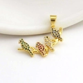 Close-up of four birds on branch pendant with colorful zircon stones in gold plating - Birds on Branch (10)