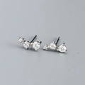 Elegant S925 sterling silver stud earrings featuring three graded cubic zirconia stones - 925 Silver / Platinum (White Stone)