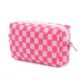 Pink and white checkerboard knit makeup bag with soft texture and metal zipper - Pink and White Plaid