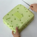Large capacity light green travel makeup bag with cherry and clover prints - Green Cherry