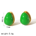 Pendientes de gota en esmalte verde y acero inoxidable dorado, de 14,5 mm por 11 mm - Cierre de Oreja de Gota de Agua Pulido de Doble Cara / Verde