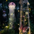 DIY jellyfish hanging light with purple starfish top and glowing LED fairy lights - Finished Product + Hand Pole / Purple