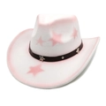 Pink gradient western cowboy hat with pink stars and silver studded black leather band - M (56-58cm) / White