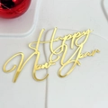 Golden acrylic Happy New Year cake topper with a mirrored finish for festive baking decor - English Happy New Year Style 1 / Gold