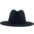 Front detail of a classic black wide brim wool fedora hat with smooth felt texture - Black