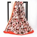 Vintage floral satin square scarf with red border and retro cream flower pattern - Sunflower Beige