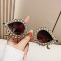 Gafas de sol de lujo Y2K estilo lágrima con marco de metal dorado y cristales brillantes - Montura Dorada Diamantes de Imitación Blancos Lente Gris Degradado