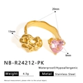 Detail of stainless steel ring featuring gold lava texture and pink heart-shaped gemstone - Heart Pink Zircon Style (NB-R24212-PK)