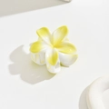 Tropical yellow and white plumeria flower hair claw clip with gradient color finish - 4cm Green