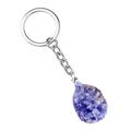Mini hedgehog keychain with a blue marble texture gemstone pendant and silver metal ring - Sodalite