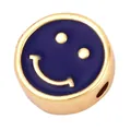 DIY round dark blue smiley face charm bead with gold metal rim and enamel finish - Smile-Midnight Blue