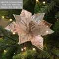Sparkling 18cm light pink Christmas flower with golden sequins on mesh petals - Pink