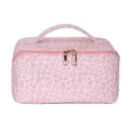 Rosa Kosmetiktasche mit Leopardenmuster, Goldreißverschlüssen und Tragegriff - Rosa Leopard