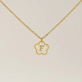 Golden clover pendant necklace with letter F and white mother of pearl inlay - Letter F