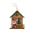 Wooden Christmas house ornament with Santa, green tree and golden X'MAS text hanging - Glitter Wood House LED Light Santa Claus