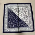 Square paisley silk scarf with diagonal blue and white pattern split design - New Patchwork Cashew Scarf / 65