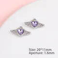 Detail of two purple crystal heart wing charms for DIY jewelry 20x11mm size - Angel Wing Heart / Silver Purple Stone