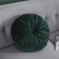 Dark green velvet pumpkin seat cushion with round tufted pleats and center button - Diameter 35cm / Dark Green
