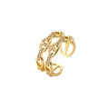 Golden double-layer chain link open ring with sparkling white cubic zirconia pavé - Double Layer Chain Buckle Style