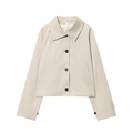 Chaqueta corta beige de corte holgado con solapa y grandes botones negros - XS / Albaricoque