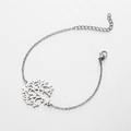 Polished silver stainless steel bracelet featuring a hollow Tree of Life tree charm pendant - Large Tree / Steel