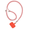Pink polka dot adjustable phone lanyard with orange connector and silver metal clips - Orange Patch + Pink Black Dotted Rope