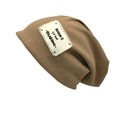 Bonnet en maille marron avec écusson en tissu vintage et texture côtelée fine - M (56-58cm) / Kaki