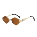 Polygonal gold metal sunglasses with brown lenses and embossed vintage logo detail - Gold Frame Tea Lens