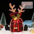 Weihnachtliche Apfeltasche in rot-schwarzem Karo mit goldenem Geweih und roter Schleife - Geweih Glocke Schwarz Rot Kariert