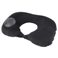 Portable black U-shaped travel neck pillow with manual press pump and soft velvet cover - Crystal Velvet / Neck Pillow / Black