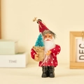 Christmas Santa plush ornament with red knit hat and blue tree in a burlap bag - Gift Bag (Red & White Polka Dot)