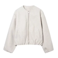 Women's minimalist off-white bomber jacket with round neck and metal zipper closure - XS / White