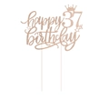 Nahaufnahme der roségoldenen Tortendeko zum 37. Geburtstag mit Krone und Sternen - 37. Geburtstag (37) / Roségold
