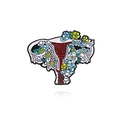 Artistic uterus enamel pin featuring colorful yellow and blue floral motifs on white - Uterus Flower (CC482)
