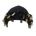 Black satin-lined tail cap featuring colorful purple, beige, yellow, and green tassels - Black with Colorful Fringe