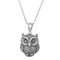 Retro hip hop silver owl pendant necklace with textured 3D owl charm and box chain - Steel Color (KP119294-KJX)