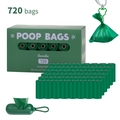 Bolsas para excrementos de perro 720 uds perfumadas con dispensador resistentes bolsas de caca - 48 Rollos + Dispensador + Clip en Caja / Verde Sólido