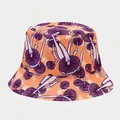 Close-up of mushroom pattern embroidery and reinforced stitching on tie-dye bucket hat - M (56-58cm) / 16# Orange Purple Mushroom