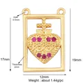 Gold plated copper heart cross pendant with ruby red gemstones in rectangular frame - Coffee M142643-Gold Heart Red CZ