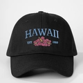 Black cotton baseball cap with Hawaii EST 1959 embroidery and hibiscus flower detail - Black
