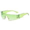 Futuristic rimless punk sports sunglasses with light green one-piece lens and geometric arms - Transparent Green Frame Green Lens