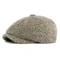 Retro newsboy hat in grey-brown mixed tweed fabric with vintage textured finish - One Size / Beige