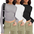 Dreierpack figurbetonte Langarm-T-Shirts mit Rundhalsausschnitt in Grau, Weiß und Schwarz - XS / Oberteile / 3er-Pack / Hellgrau, Schwarz und Weiß Kombination