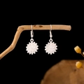 Ethnic style silver daisy flower earrings with layered petals on a natural wood branch - Silver Daisy Style Tassel(E1888-1)