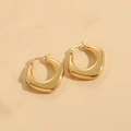 Minimalist thick irregular geometric hoop earrings in 14K gold plated finish - Square Hollow Gold Small