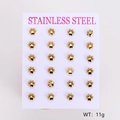 Detailed set of 12 pairs of golden stainless steel paw print stud earrings on card - Paw Print
