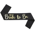 Black satin Bride to Be sash with metallic gold lettering and diamond graphic icon - Black-Gold