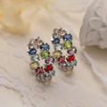 Chic silver hoop earrings with multicolored colorful zircon stones in a French style - Silver (44632)