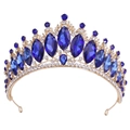 Goldene Barock-Brautkrone mit tiefblauen Marquise-Kristallen und weißen Strasssteinen - Gold/Blauer Edelstein