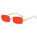 Frameless rectangular sunglasses with translucent red lenses and slim gold metal temples - Gold Frame Transparent Red